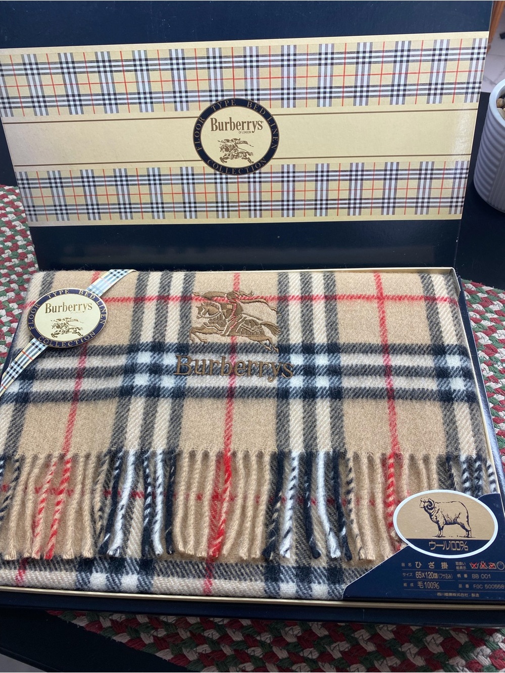 Burberrys Camel Black Red Classic Nova Check Scarf